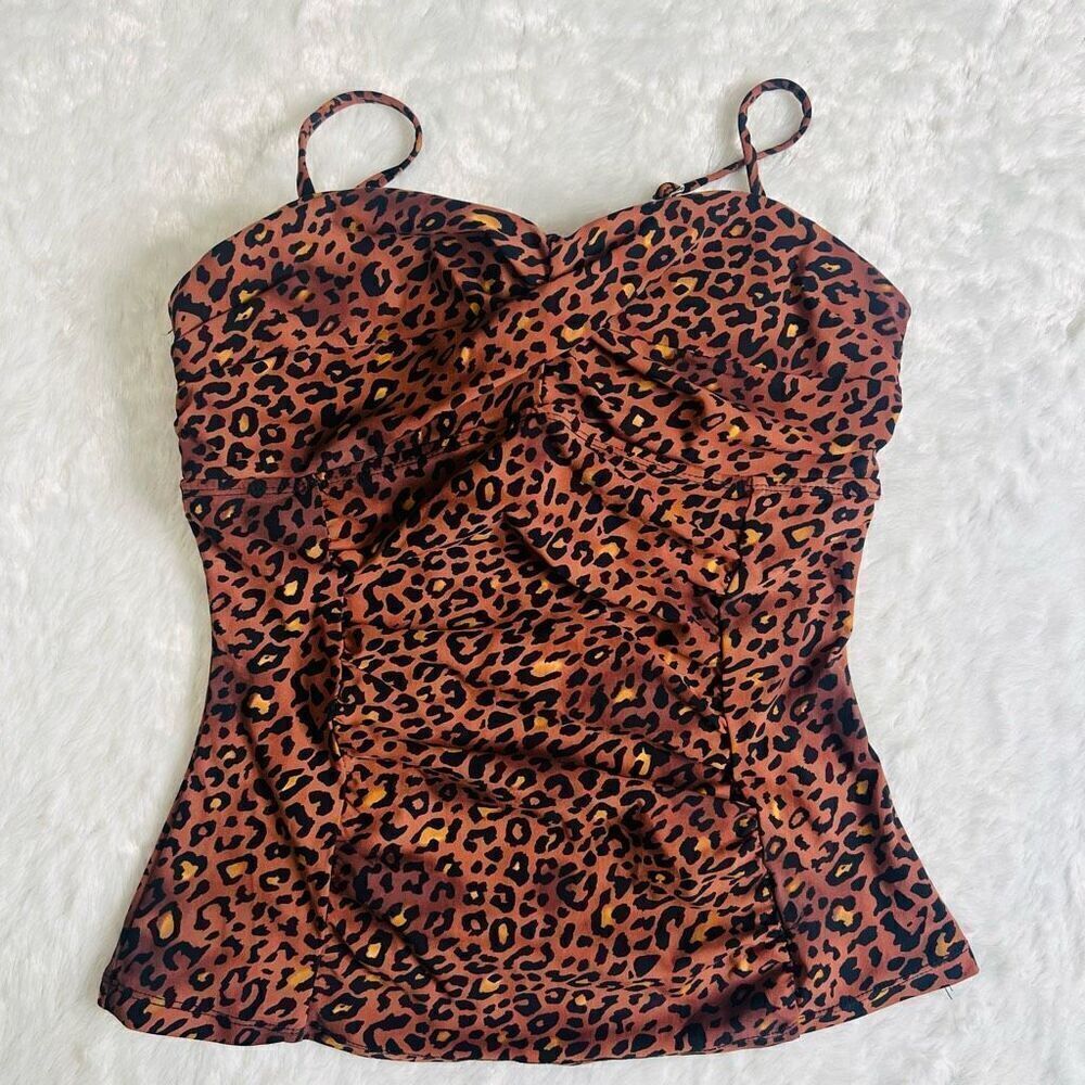 Assets By Sara Blakely Spanx Multicolor Leopard Ruched Tankini Swim Top Small